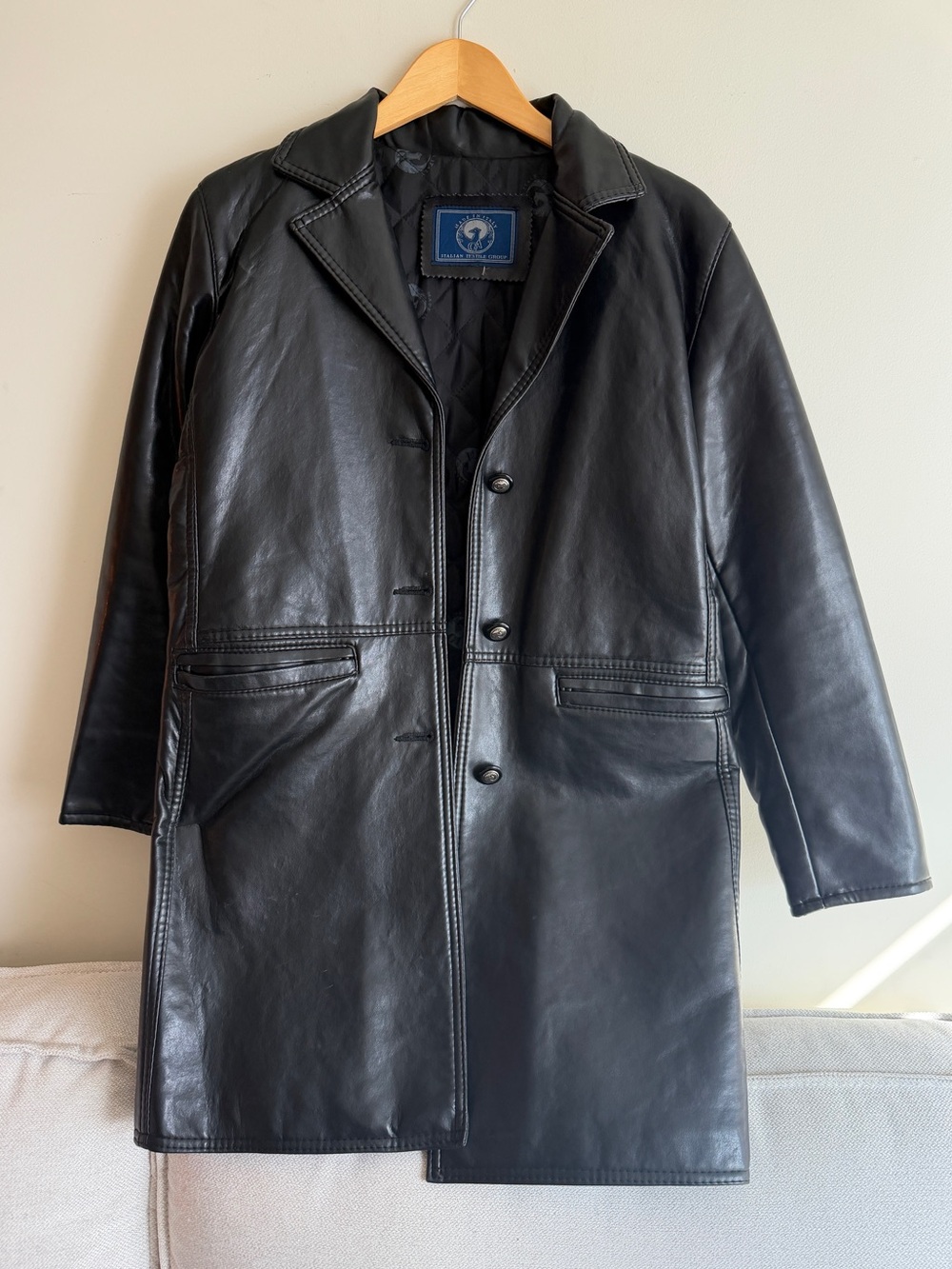 Women's Black Italian Leather Pea Coat